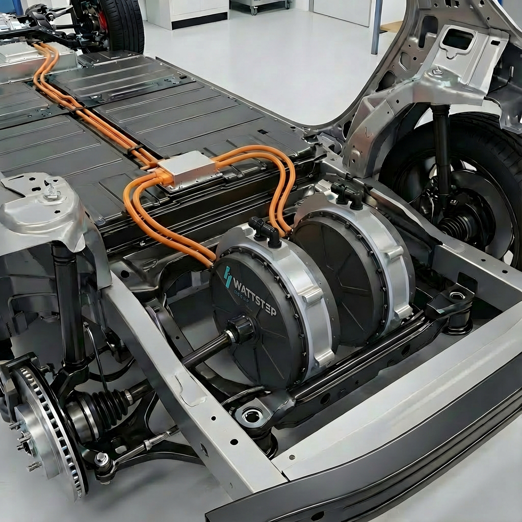 WattStep axial flux motor installed in an electric vehicle chassis